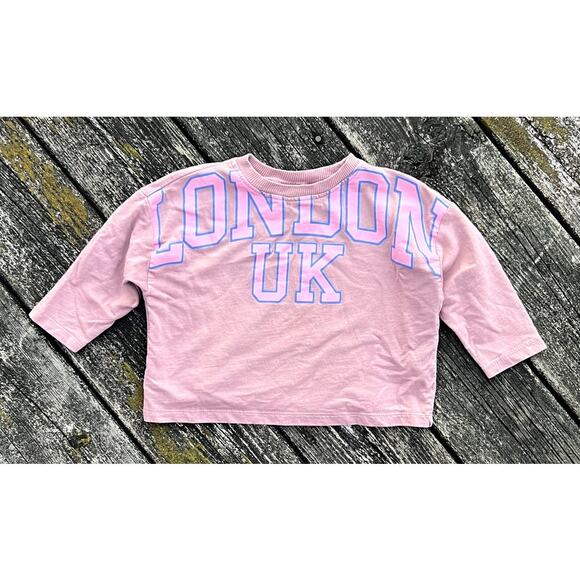Zara‎ Baby Girl Mauve London UK Graphic Long Sleeve Tee 6-9M 74cm Cotton - Picture 1 of 5